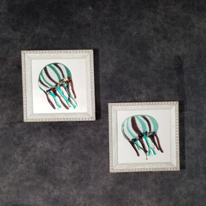 Jellyfish Wall Art | Fused Glass Art | Ocean Life | Sea Jelly | Glass Wall Art | 7&quot; x 7&quot; | Beach House Art | Sea Life | Set of 2
