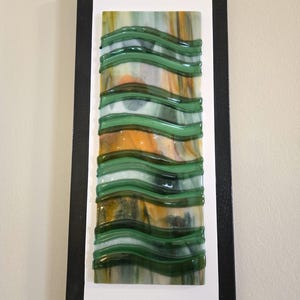 Earthtone Waves of Fused Glass | Modern Glass Wall Art | Earthy Glass Art | Greens and Rust Colored Waves | Desert Art | Handmade