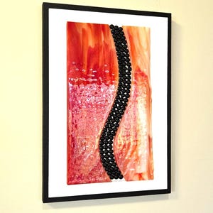 Contemporary Fused Glass Wall Art | Modern Art | Living Room Art | Red and White Glass with a River of Black Fused Glass Beads | Handmade