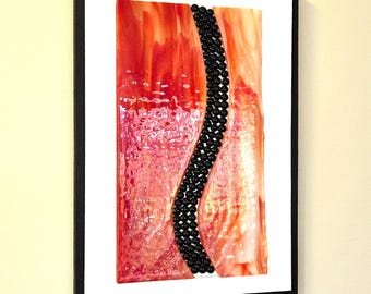 Fused Glass Wall Art: Red, White & Black - Contemporary Handmade Decor