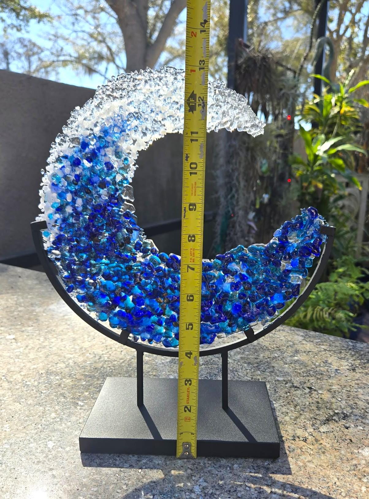 Blue Ocean Wave Glass Art | Free Form in Stand, Handmade Beach Decor - Etsy