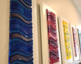 Fused Glass Wall Art: Modern Color Blocks, Handmade Sculpture