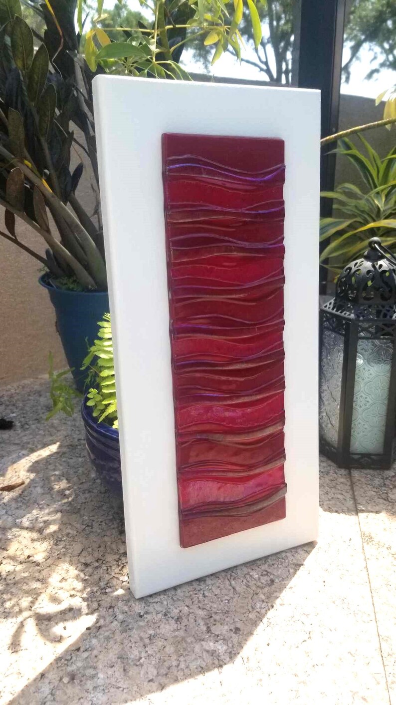 Reds Fused Glass Art , Modern Glass Wall Art, Glass Wall Sculpture