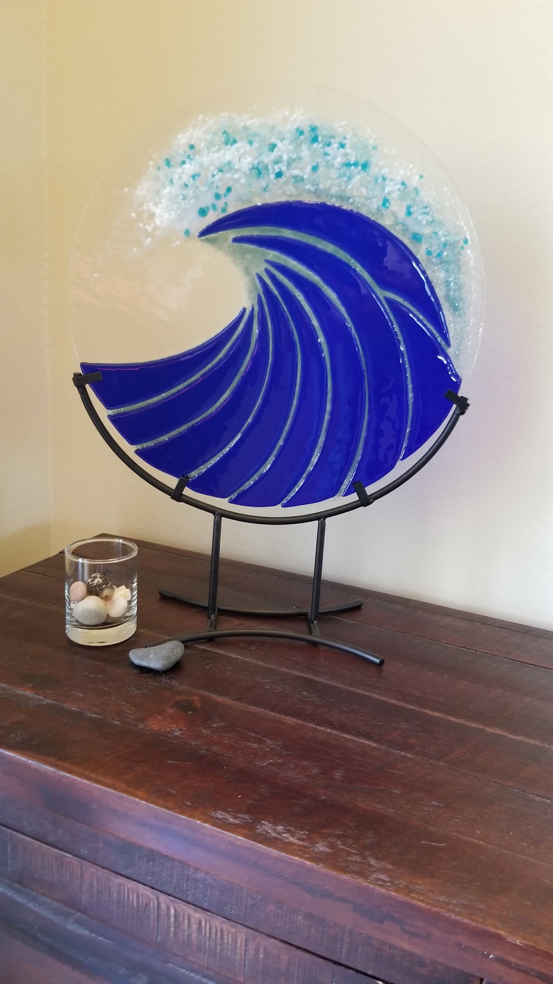 Blue Wave Art, Fused Glass Art, Modern Glass Art, Ocean, Sea, Beach Art ...