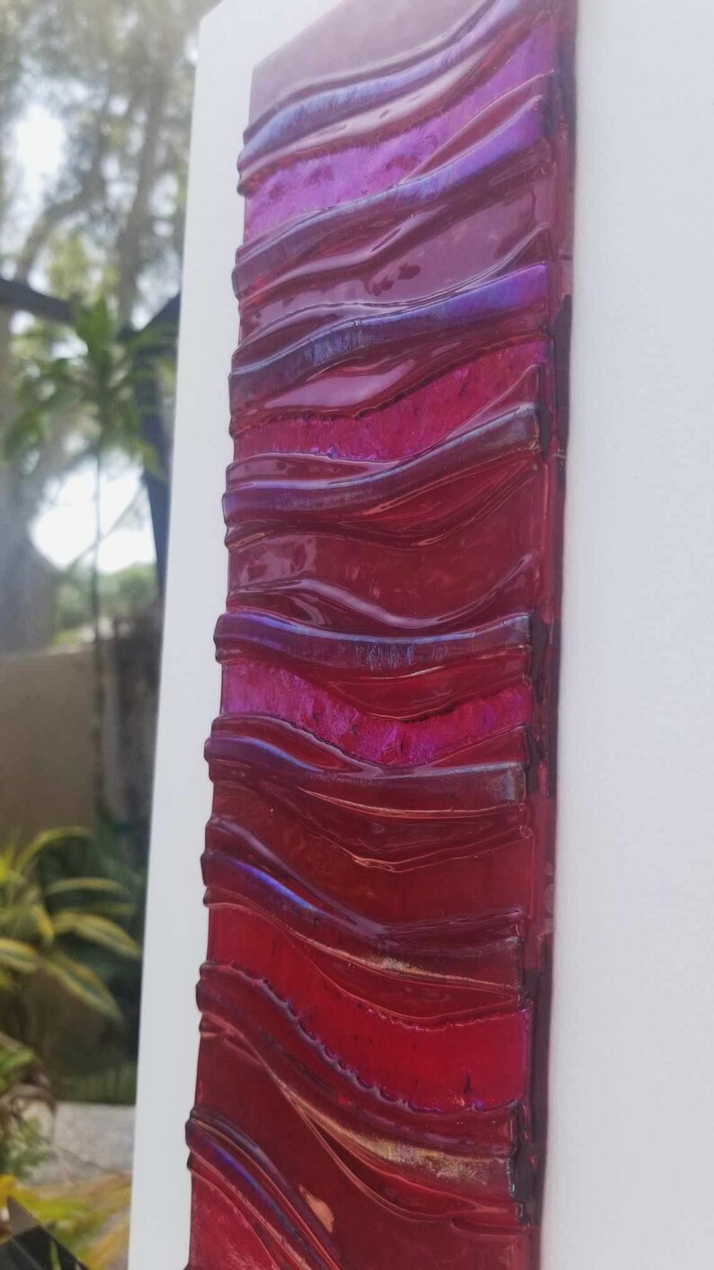 Reds Fused Glass Art , Modern Glass Wall Art, Glass Wall Sculpture