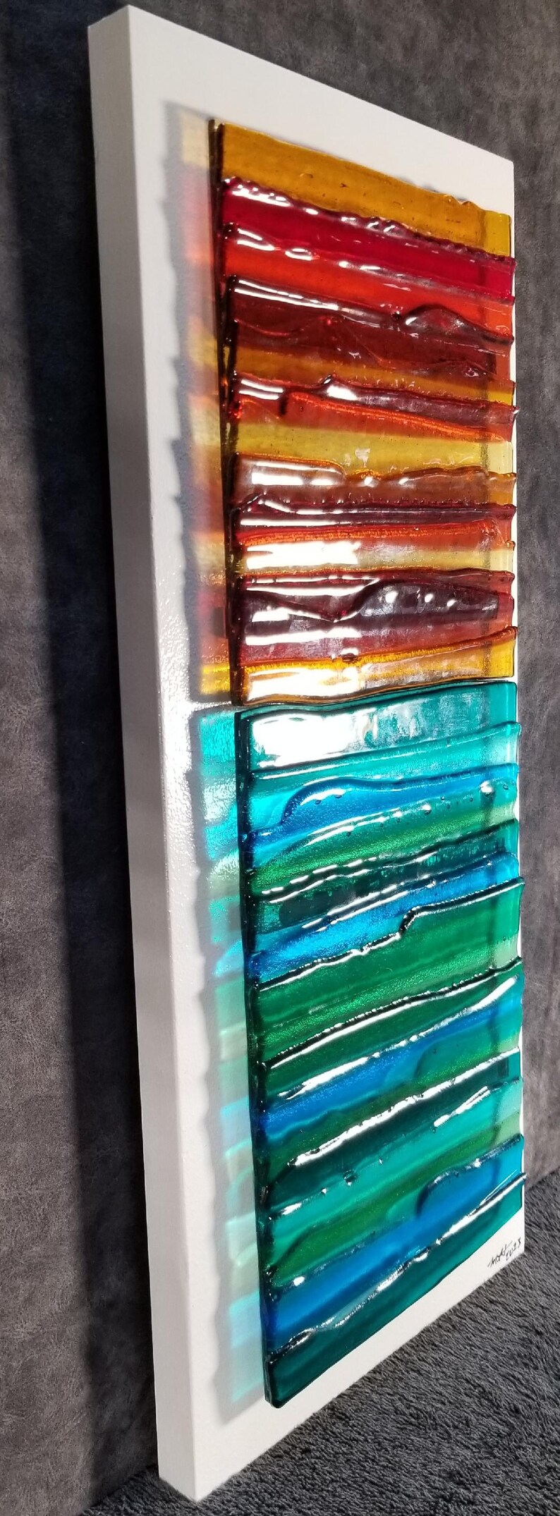 Sunset Fused Glass Art , Modern Glass Wall Art, Glass Wall Sculpture