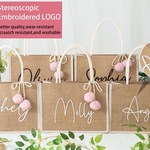 Namenstasche, Jutetasche, Strandtasche, Jutetasche, gestickte Badetasche, Muttertagsgeschenk, Brautjungfer, Jutebeutel, Jutebeutel