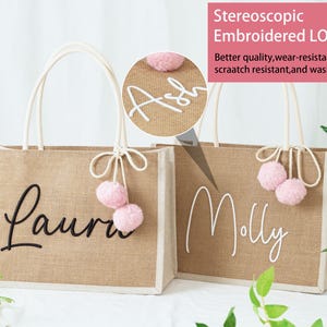 Namenstasche, Jutetasche, Strandtasche, Jutetasche, gestickte Badetasche, Muttertagsgeschenk, Brautjungfer, Jutebeutel, Jutebeutel