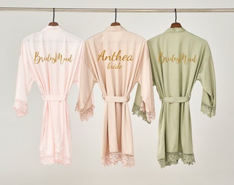 Lace Bridesmaid Robes, Wedding Party Gifts, Personalised Bridesmaid robes, Wedding Dressing Gown, Lace Bridal Robe, Bridesmaid Robes