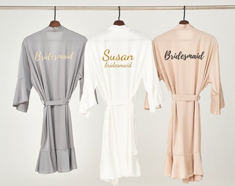 Custom Ruffle Robe, Bridesmaid Wedding Robes, Personalised Bride Maid of Honor robe,Matching Bridal Party Robes, Bridesmaid Proposal Gift