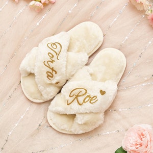 Personalized Kids Slippers Gifts for babies, christening gifts Fluffy Slippers, Flower girl Gifts, Bachelorette Hen Party Gift,Wedding Gifts
