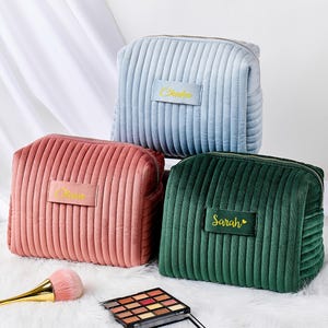 Trousse à cosmétiques en velours personnalisée, Trousse de maquillage grande capacité, Cadeau de demoiselle d'honneur, Trousse de maquillage pour la mariée, Trousse de maquillage pour elle, Cadeau personnalisé pour mariage