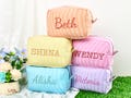 Monogrammed Seersucker Toiletry Bag: Custom Bridesmaid Makeup Bag product logo