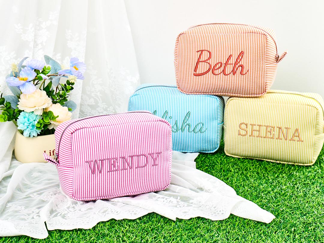 Make-up Tasche Mit Monogramm, Pink | 24,4 X 18,8 Cm, Wasserdicht | Kosmetiktasche Für Reise & Alltag | Geschenk Für Frauen