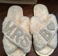 Bridal Mrs Wedding slippers, Custom Mrs Fluffy Slippers with pearls letters, Bridal Shower Gifts, Gifts For Her, Bridal Slippers, Slippers
