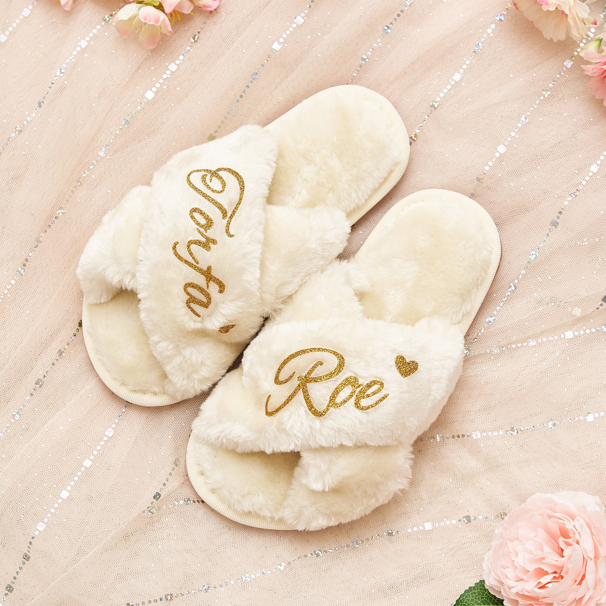 Personalized /Custom Pearl Letter Fluffy House Slippers – PandoraJGifts