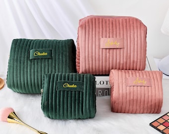 Neceser de terciopelo personalizado para damas de honor - Regalo personalizado para la novia - Ideas de regalos para damas de honor - Neceser de maquillaje para ella - Neceser de maquillaje