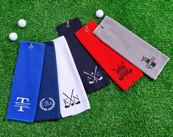 Serviette de golf brodée à monogramme personnalisée, serviette de golf personnalisée, cadeaux de garçons d'honneur brodés pour lui serviette de golf, cadeaux de golf