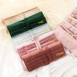Personalized Velvet Jewelry Roll, Monogram Travel Organizer, Bridesmaid Proposal Gift, Valentine&#39;s Day Gift Set, Birthday Gifts for Her