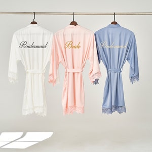 Lace Bridesmaid Robes, Personalized Bridesmaid Gift, Bridesmaid Proposal, Wedding Party Gift, Bridesmaid Satin Robes, Bridal Party Robes