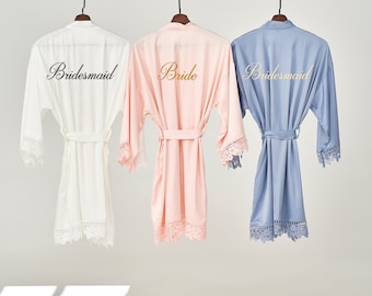 Lace Bridesmaid Robes, Personalized Bridesmaid Gift, Bridesmaid Proposal, Wedding Party Gift, Bridesmaid Satin Robes, Bridal Party Robes