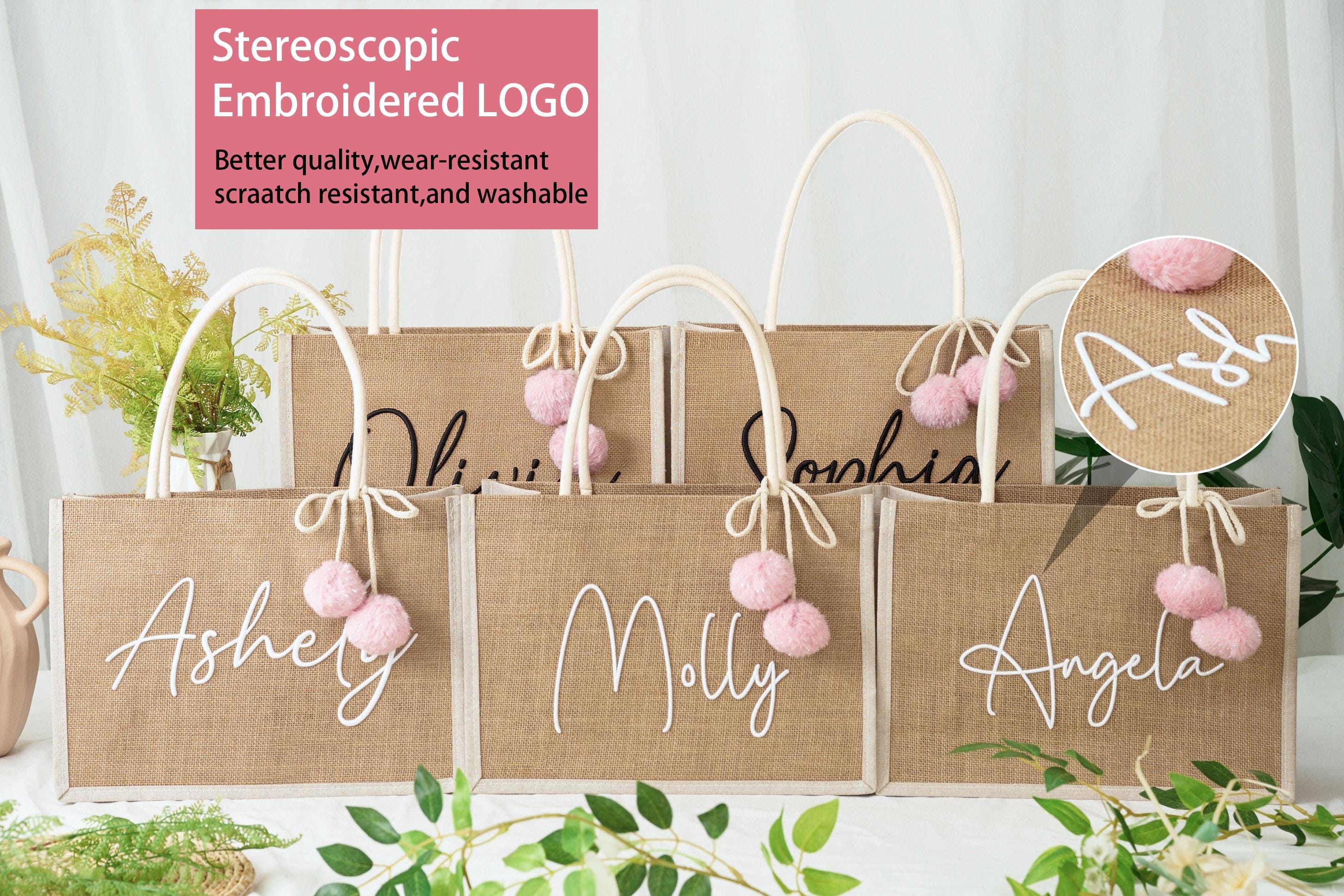 Custom Handmade Name Tote Bag, Monogram Jute Beach Bag,Embroidered MBurlap Bag,Mothers Day Gifts,Bachelorette Proposal Gift,Bridesmaid Gift