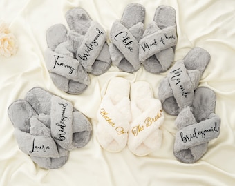 Mrs Bride Slippers for Wedding Bridal Slippers, Custom Gift for Bride, Personalized Wedding Gift, Honeymoon Gift Fluffy Slipper
