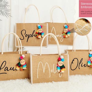 Personalized Bridesmaid Gift Bag,Custom Handmade Name Jute Beach Bag,BeachTote Bag,Embroidered Burlap Bag,Mothers Day Gifts,Bridesmaid Gift