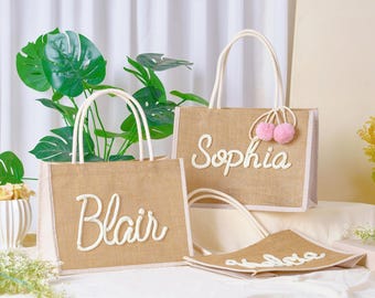 Personalized Handmade Tote Bag, Personalized Burlap Totes, Bridesmaid Proposal Bags,Tote Bag With Name, Matching Bridesmaid Totes ,Tote Bags