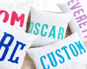 Custom Embroidered Pillow, Personalized Name Pillow, Embroidered Punch Needle Pillow, Home Decor Punch Needle Pillow, Personalized Gift