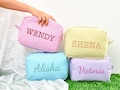 Custom Embroidered Makeup Bag, Personalized Seersucker Cosmetic Bag, Monogramed Makeup Bag, Bridesmaid Gift, Christmas Gift, Gift for Her product logo