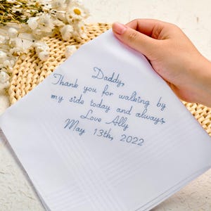 Elegant Embroidered Wedding Handkerchief, Wedding Napkins, Father of The Bride Gift, Groomsmen Gift, Pocket Square, Mother in Law Gift