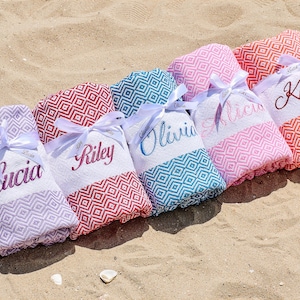 Toalla de playa bordada personalizada, regalo personalizado, despedida de soltera, regalo para dama de honor, regalo de boda, regalo para novia, toalla de playa turca