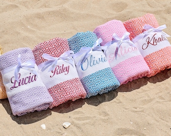 Personalized Embroidered Beach Towel,Personalized Gift, Bachelorette Party, Bridesmaid Gifts, Wedding Gifts, Bride Gift, Turkish Beach Towel