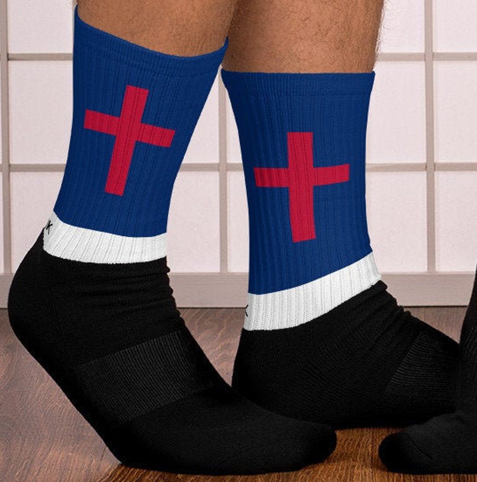 Christian Flag Socks Red Cross with Blue White Men&rsquo;s | Etsy