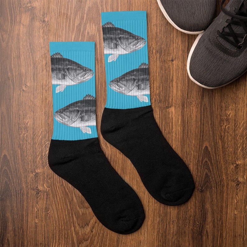 Bass Fish Fishing Socks Blue Comfortable Sports Crew Socks Etsy