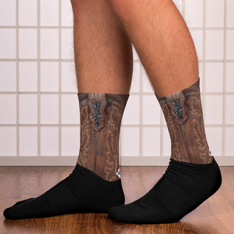 Leather Cowboy Boot Socks Comfortable Sports Crew Socks Cushioned Bottom Socks