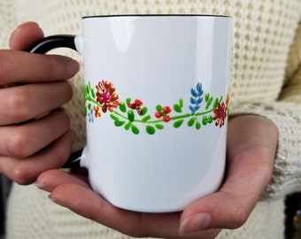 Hand painted coffee mug, Holiday Mug, Mom Gift, Housewarming gift, Gift for her, Vintage Style Mug, Flower Mug, Floral cup, Spring Mug