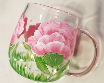 Hand-Painted Carnation Glass Mug: January Birth Flower Gift