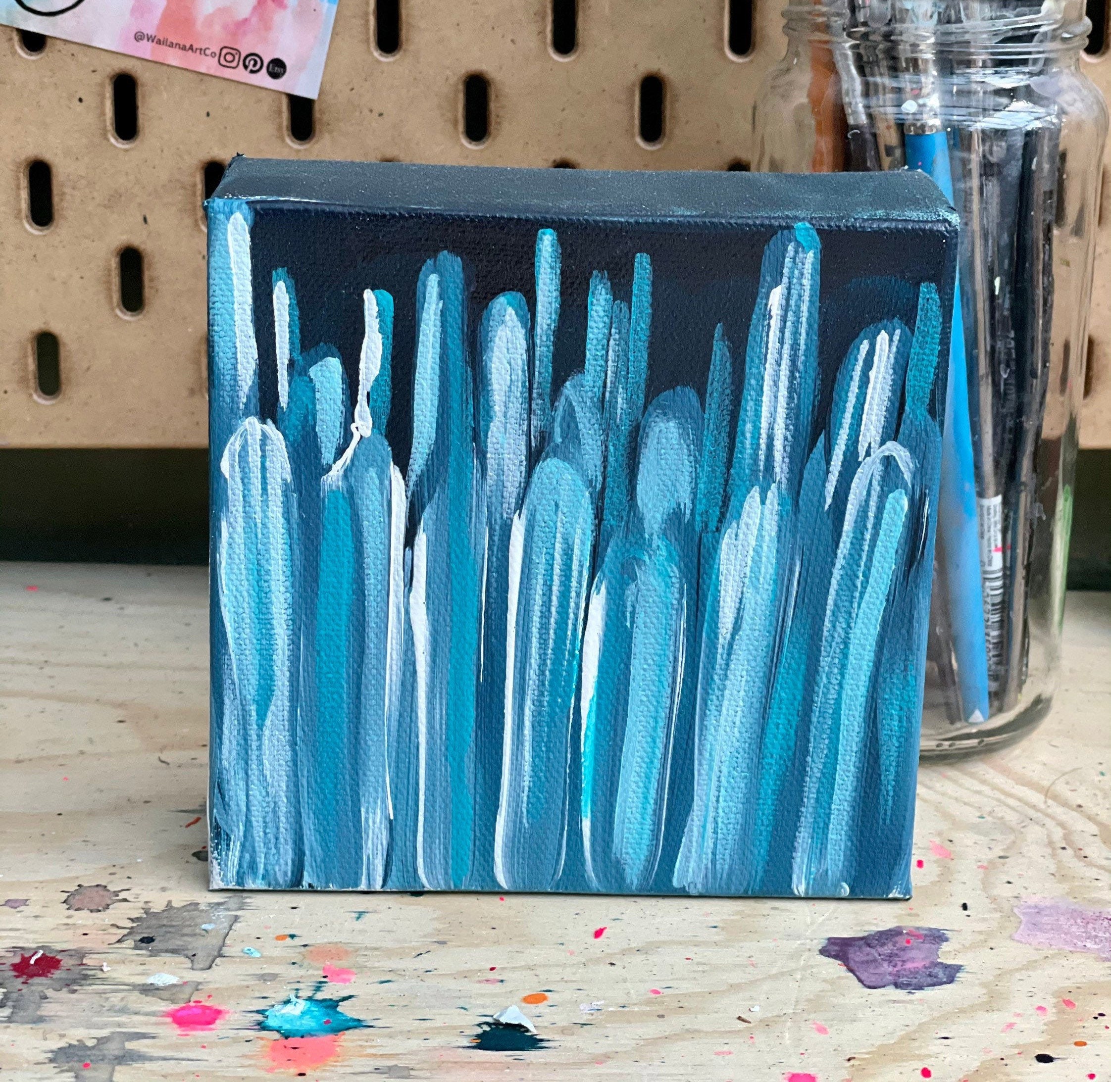 青い抽象芸術：オリジナルのミクストメディア5x5絵画 - Etsy 日本