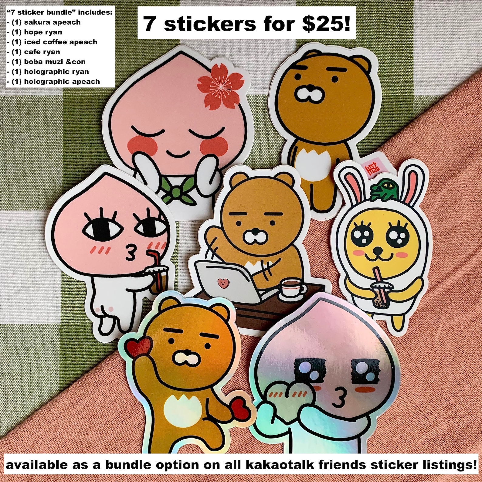 Apeach & Ryan Stickers Kakao Friends Kakao Talk Korean Etsy