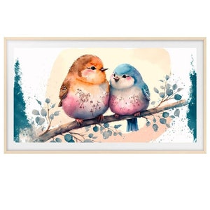 Winter Frame TV Art - Watercolor Chubby Birds - Love Birds