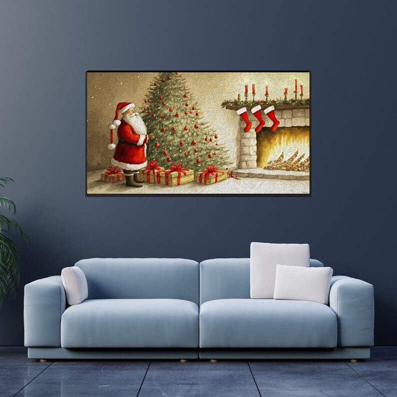 Frame TV Santa Fireplace Art Instant Download Christmas Etsy