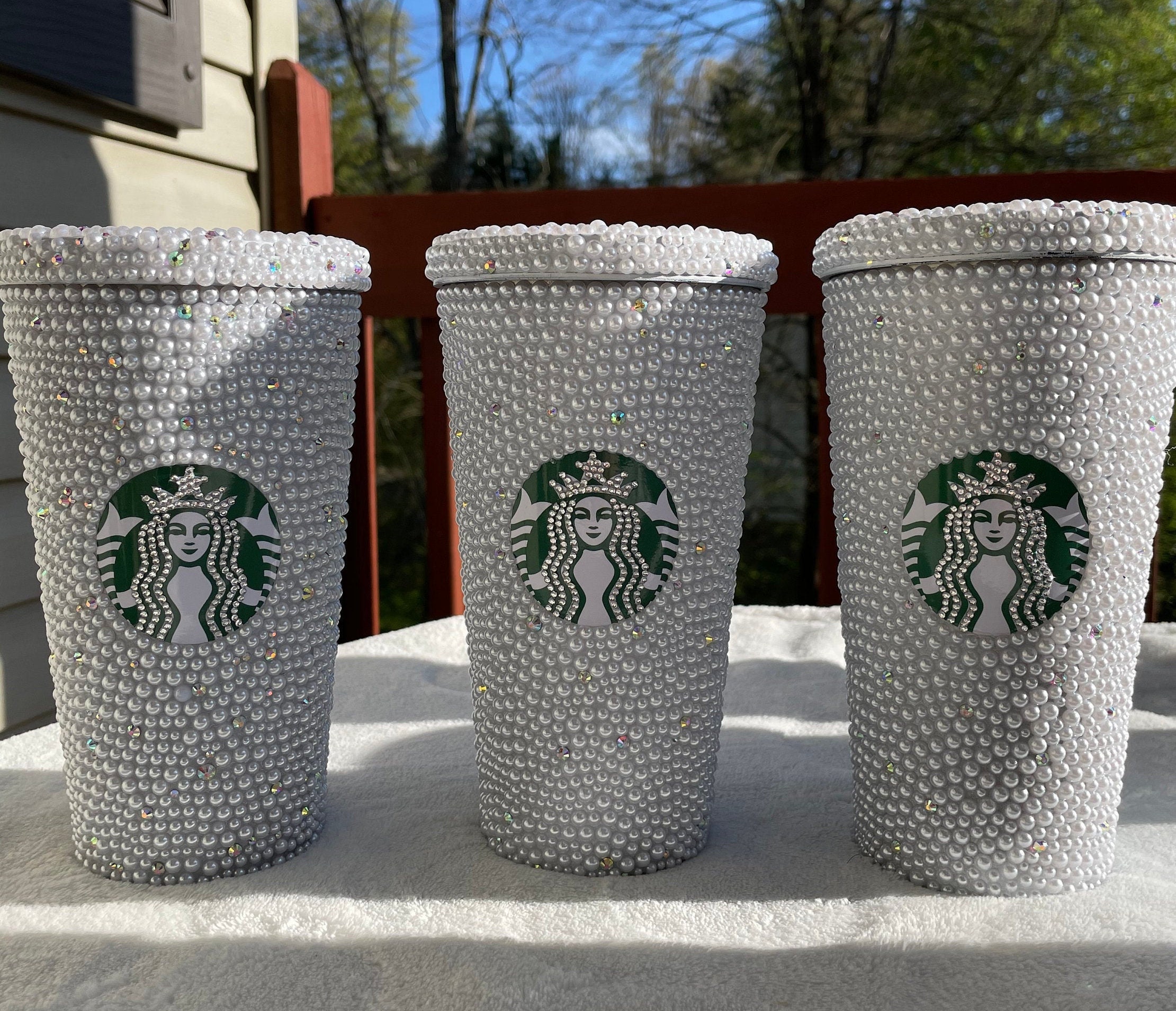 PEARL BRIDE STARBUCKS Cup Bling Pearl Cup Bedazzled Tumbler Etsy