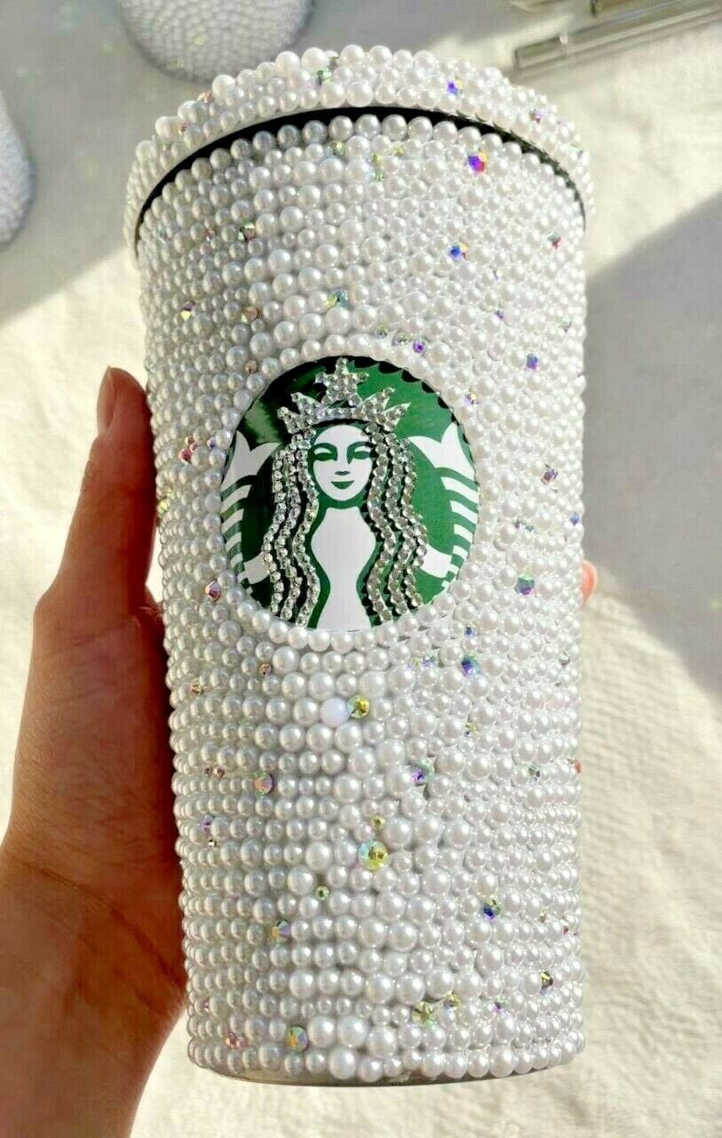 PEARL BRIDE STARBUCKS Cup Bling Pearl Cup Bedazzled Tumbler Etsy