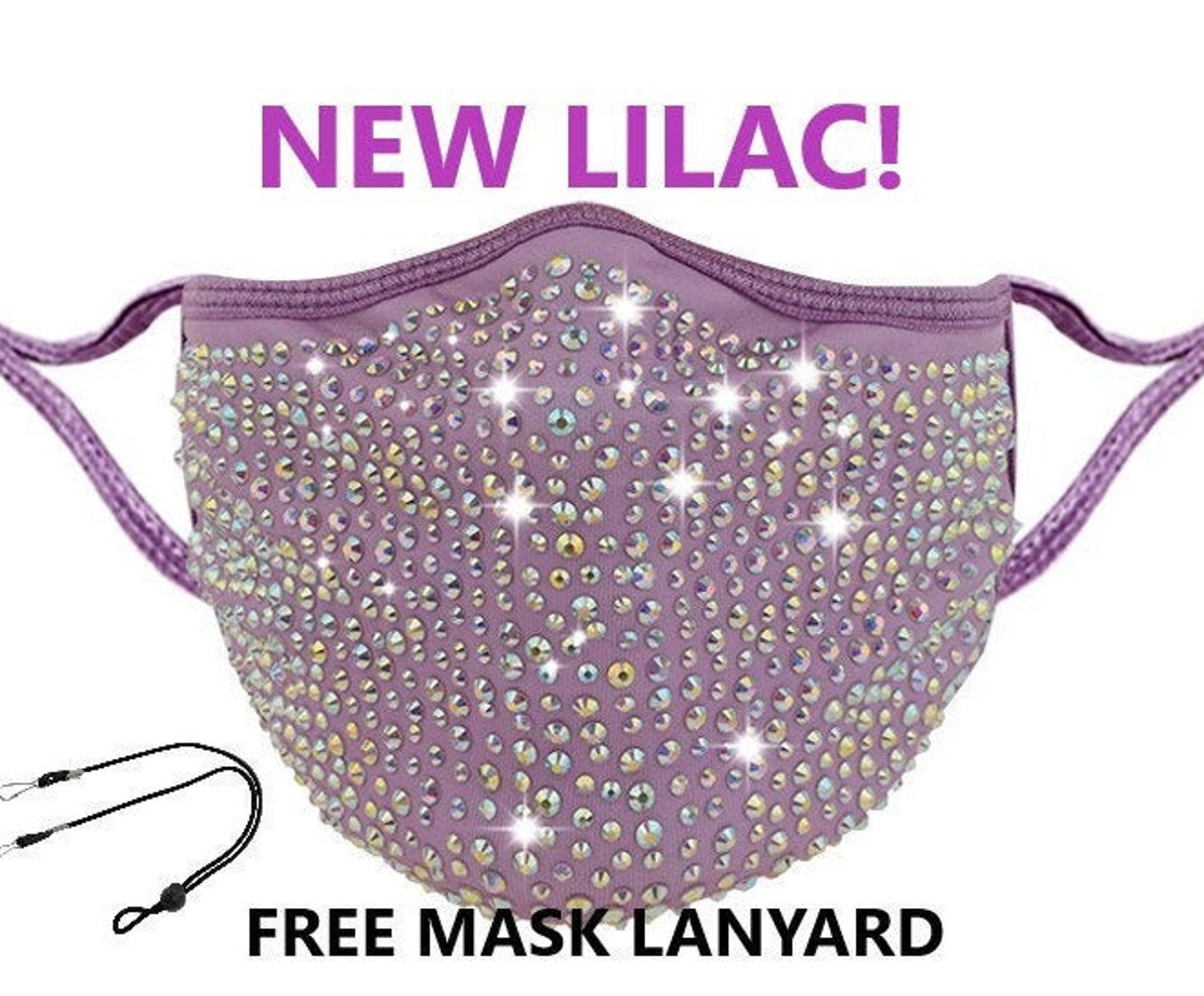NEW LILAC SWAROVSKI bling face mask on black cotton triple Etsy