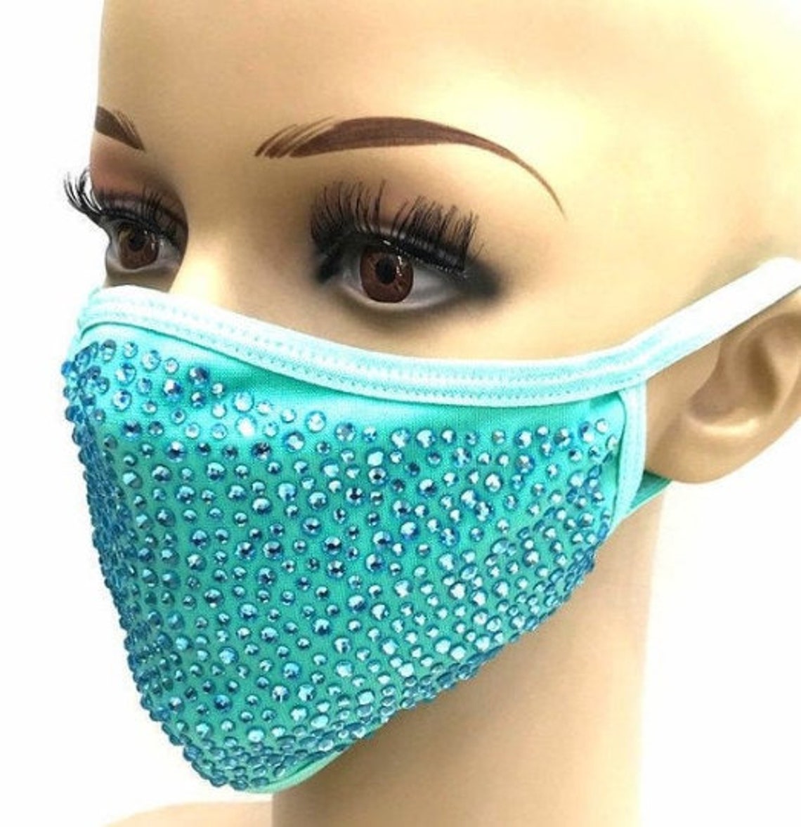 New TEAL ON TEAL Bling Face Mask Bedazzled Aqua Mask Bling | Etsy