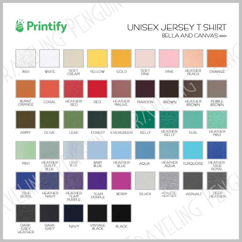 Download Printify Bella and Canvas 3001 Shirts Color Chart Printify ...