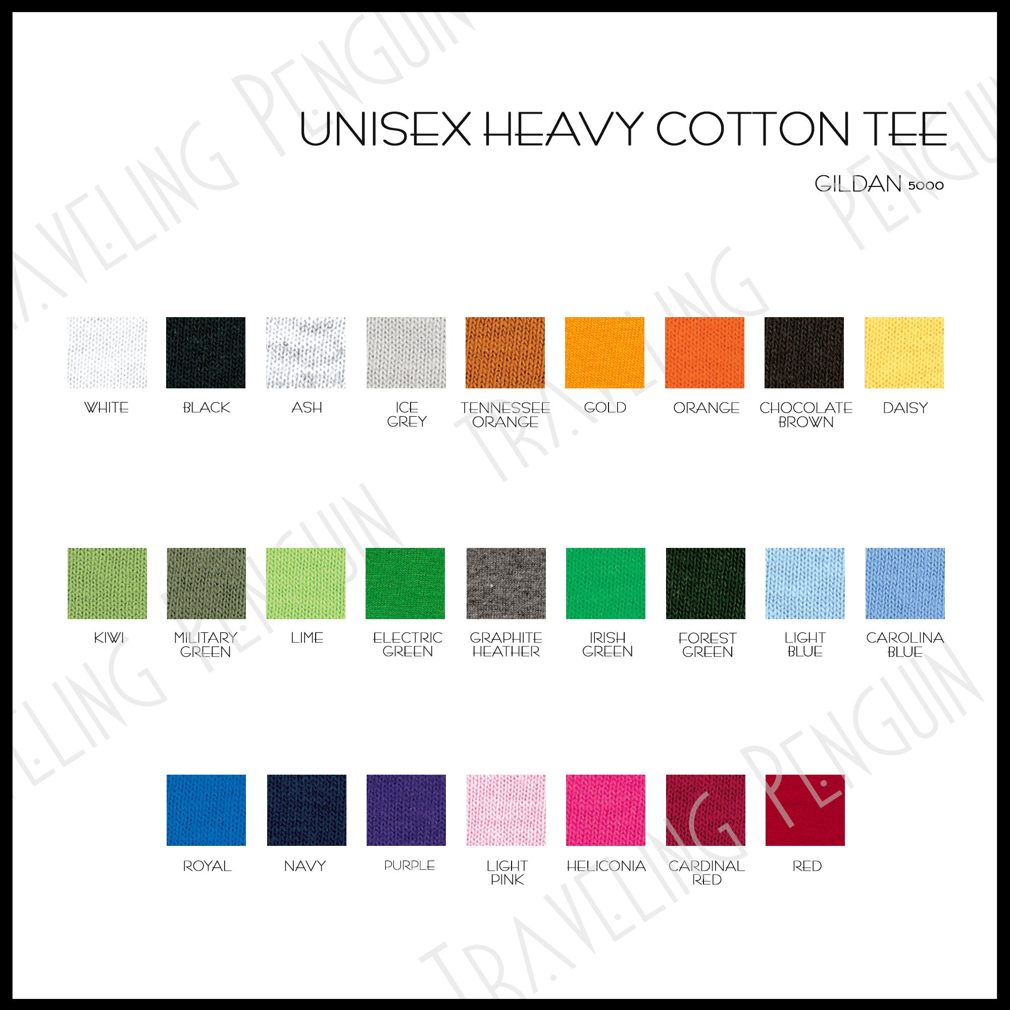 Printify Gildan 5000 Unisex Cotton Shirts Color Chart | Etsy
