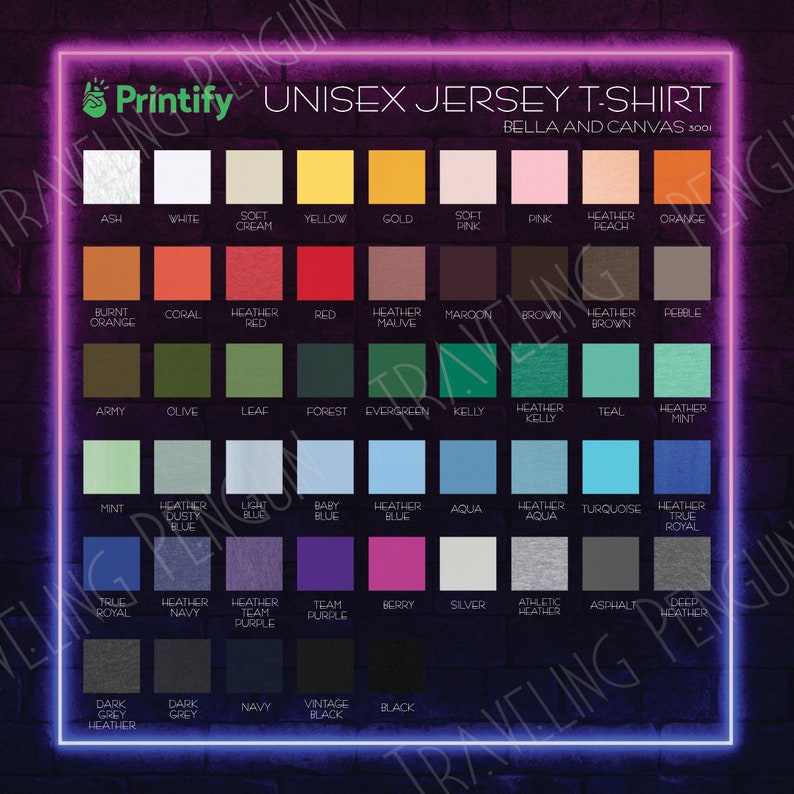 Download Printify Bella and Canvas 3001 Shirts Color Chart Printify ...